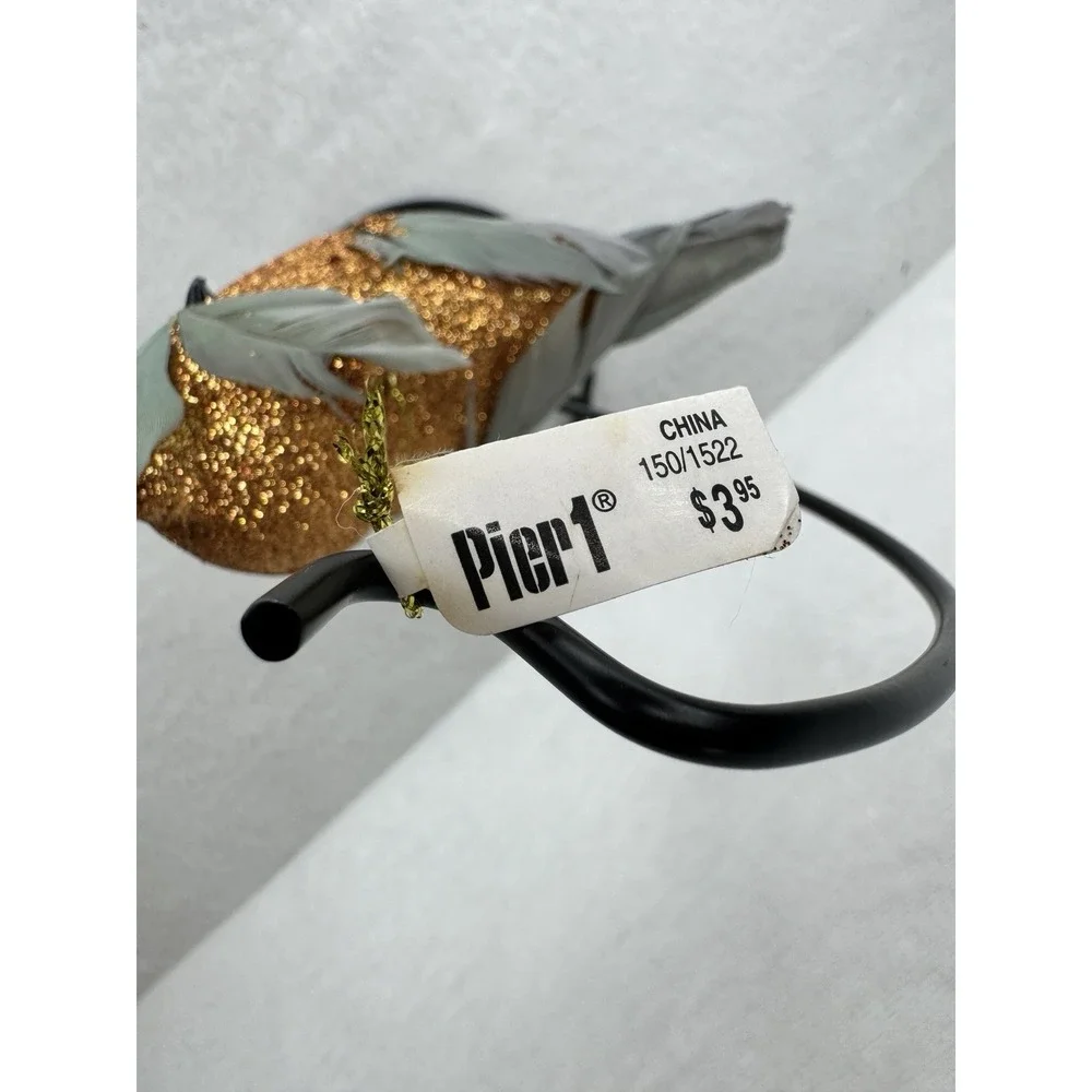 Pier 1 Glitter Owl Clip Ornament Gold Feather Christmas Winter Holiday Decor
